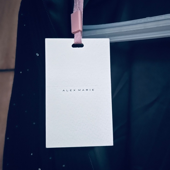 Alex Marie Black Ruffled Chiffon Midi Dress Long Sleeve Rhinestones Size 10 - Picture 11 of 15